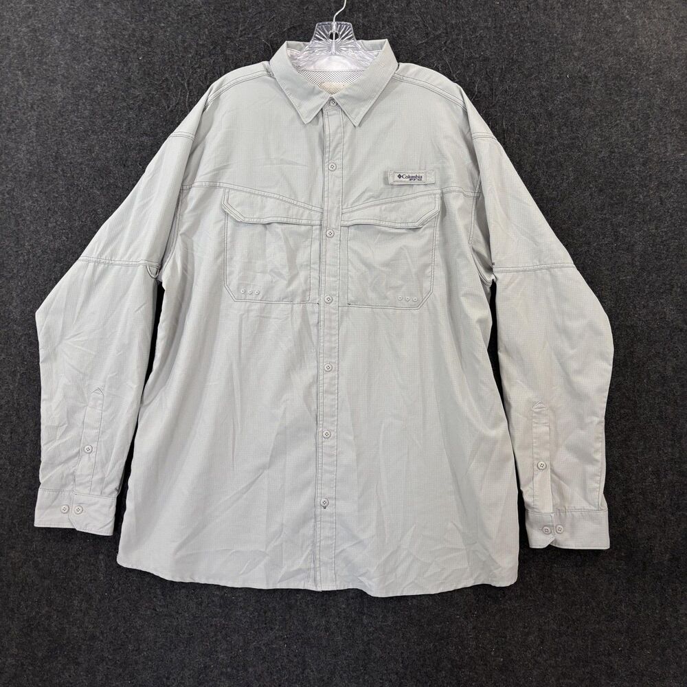 Columbia PFG Low Drag Offshore Shirt Men's Large Gray Omni-Shade Fishing Vented